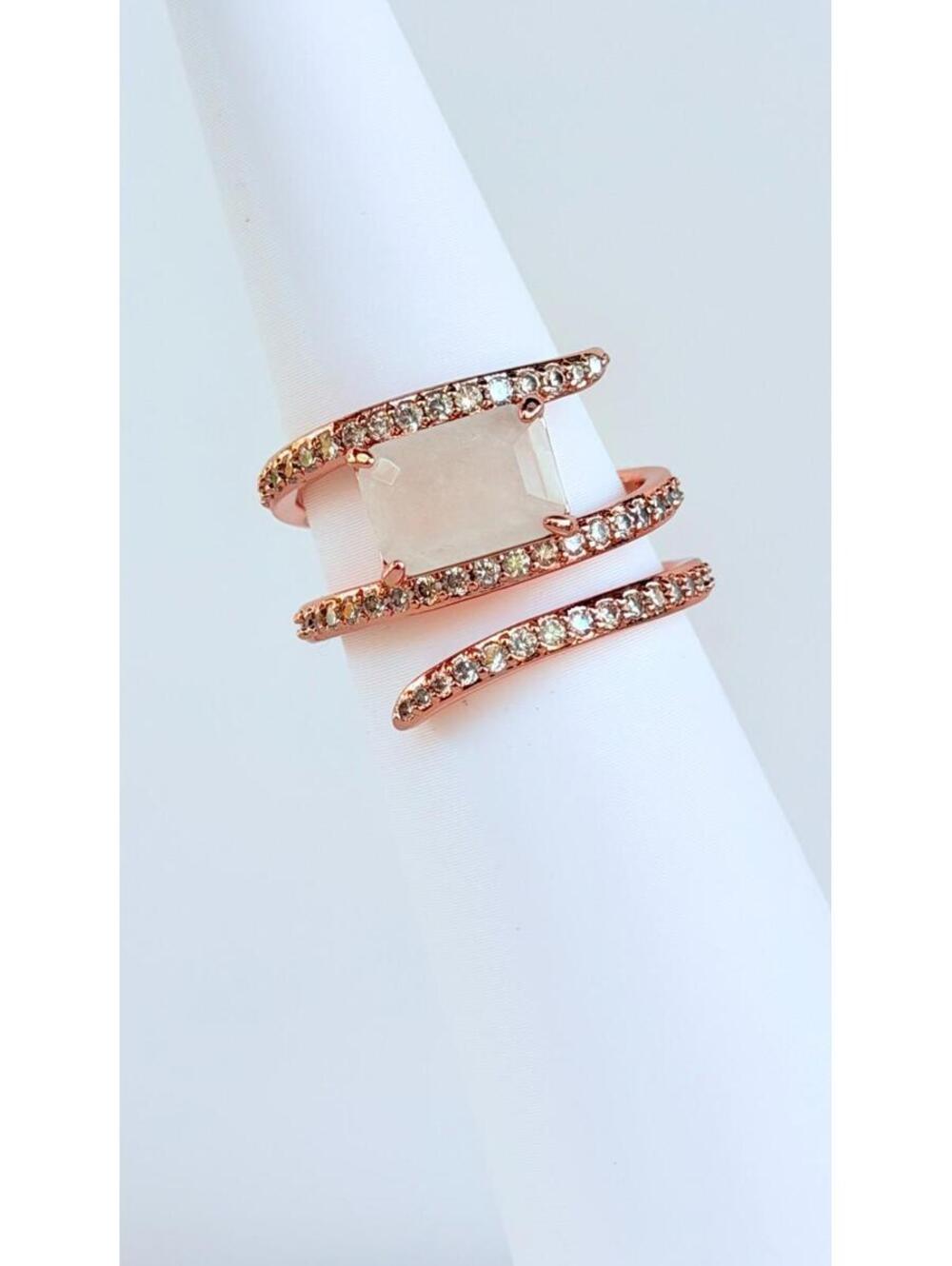 Bomb Party Sz 8 Ring RBP6640 "Whimsical Wonders" White Agate Quartz on Rose Gold